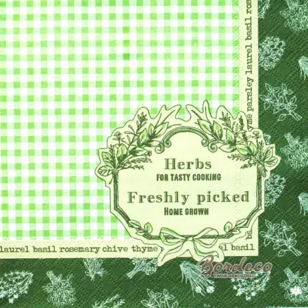 Serwetka do decoupage zielona kratka i ziółka  33x33 CLAYRE@EEF Unikat